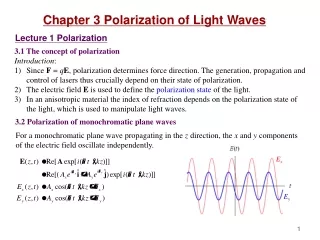 Chapter 3 Polarization of Light Waves Lecture 1 Polarization