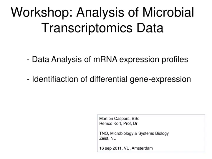 workshop analysis of microbial transcriptomics data