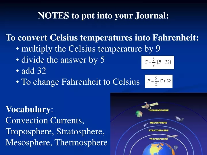 notes to put into your journal to convert celsius