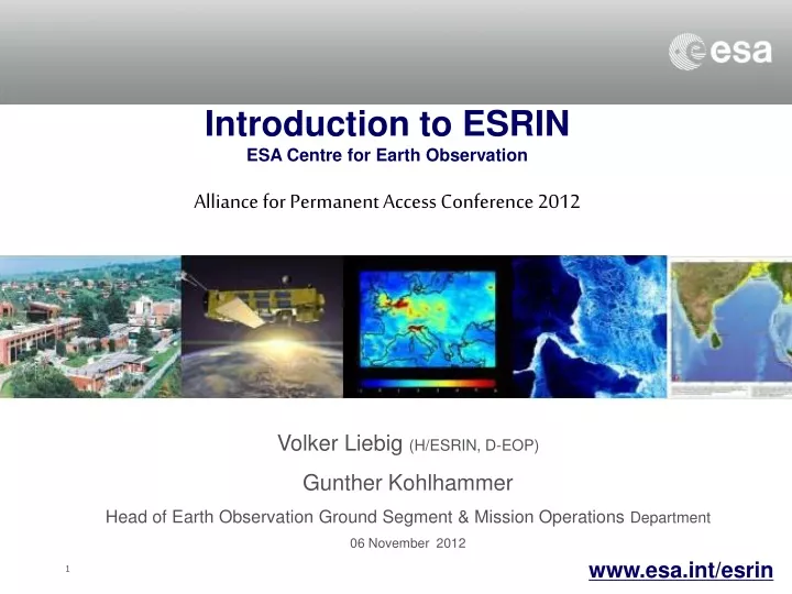 introduction to esrin esa centre for earth