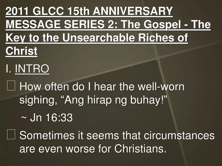 2011 glcc 15th anniversary message series