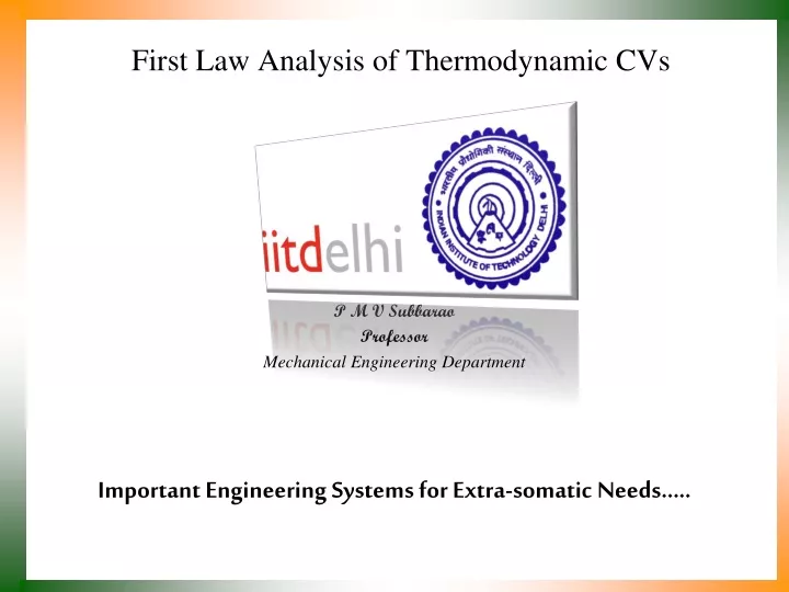 first law analysis of thermodynamic cvs
