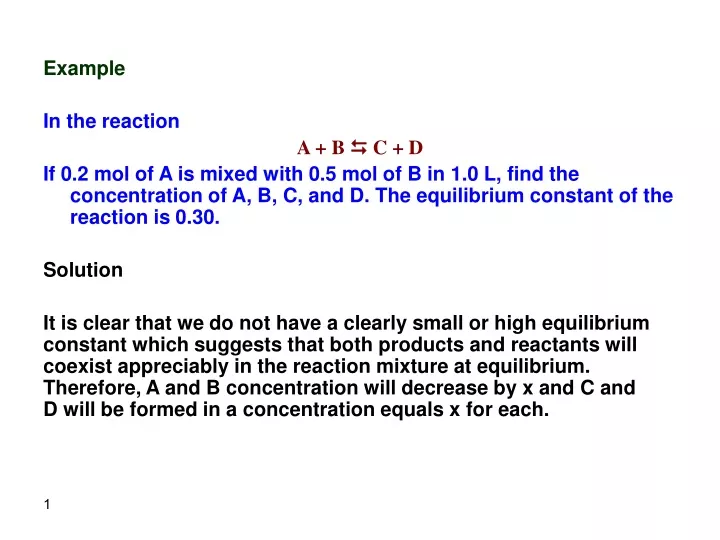 example in the reaction