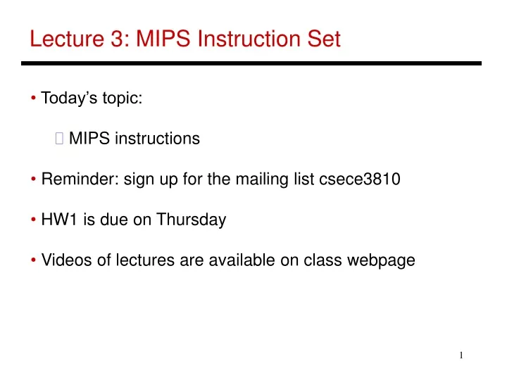 lecture 3 mips instruction set
