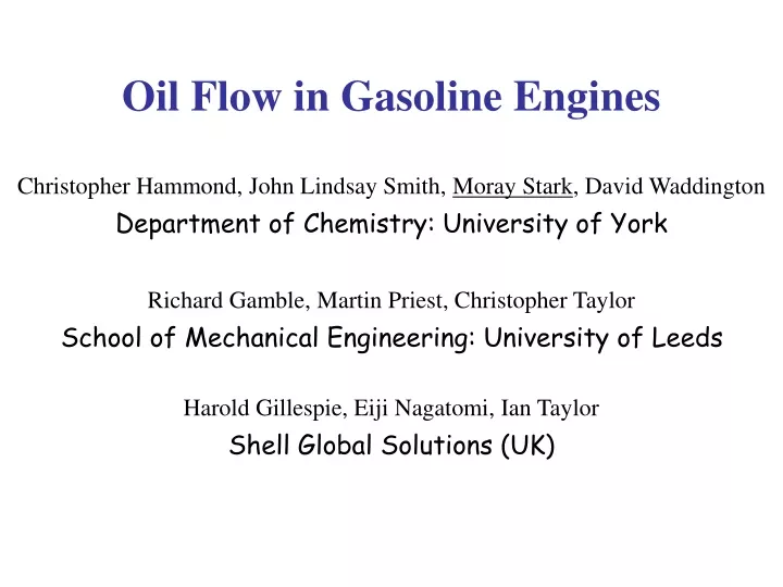 oil flow in gasoline engines