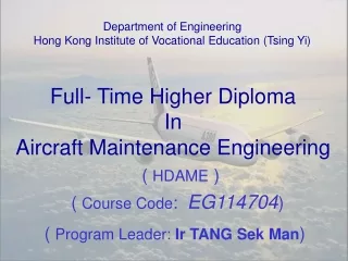 Full- Time Higher Diploma In Aircraft Maintenance Engineering
