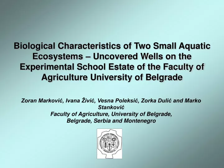 biological characteristics of two small aquatic
