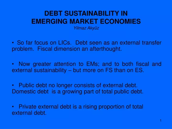debt sustainability in emerging market economies yilmaz aky z