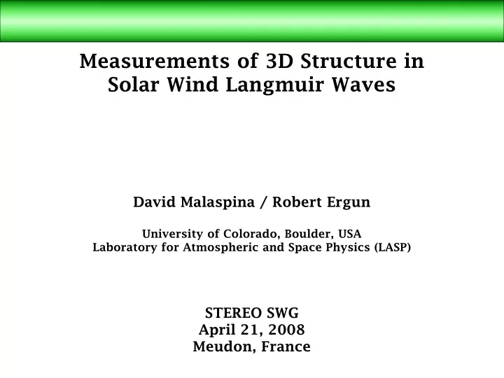 measurements of 3d structure in solar wind
