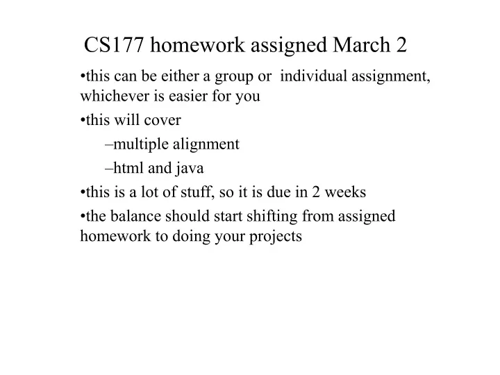 cs177 homework assigned march 2