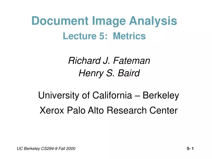 document image analysis lecture 5 metrics