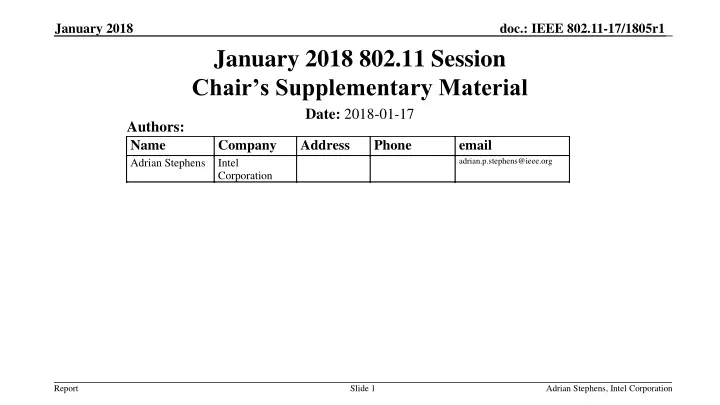 january 2018 802 11 session chair s supplementary material