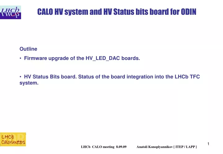 calo hv system and hv status bits board for odin