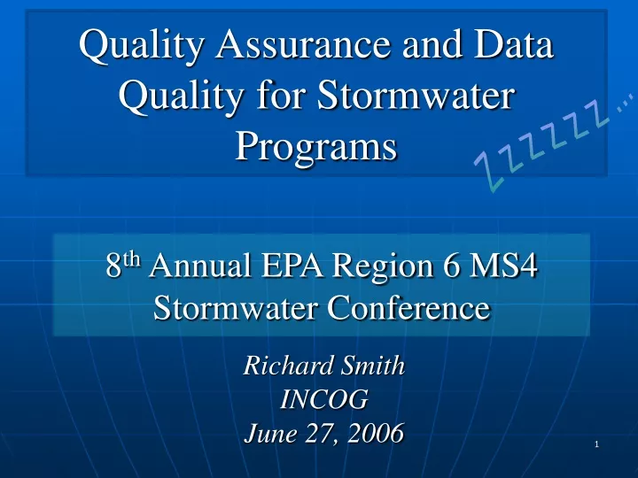 quality assurance and data quality for stormwater