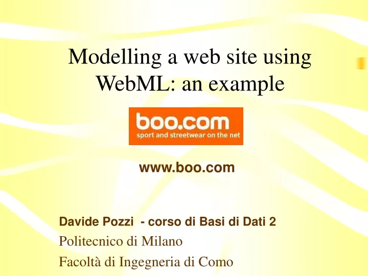 modelling a web site using webml an example