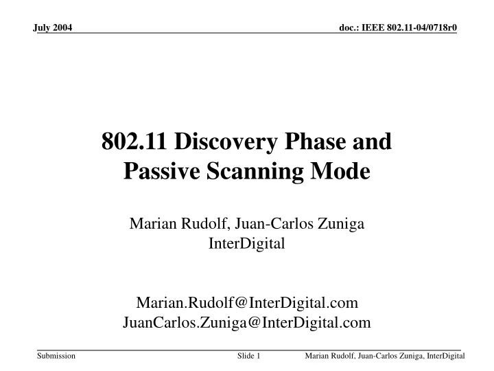 802 11 discovery phase and passive scanning mode