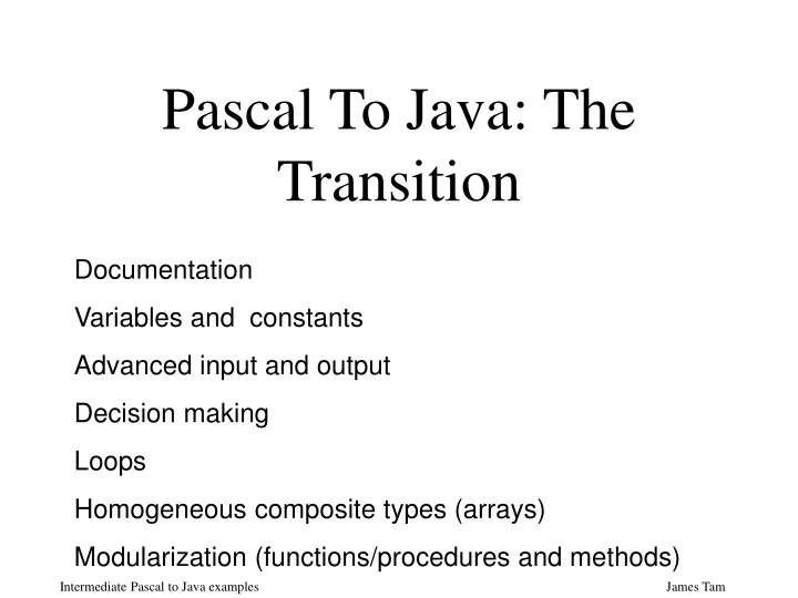 pascal to java the transition