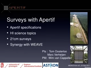 Apertif specifications   HI science topics   21cm surveys   Synergy with WEAVE