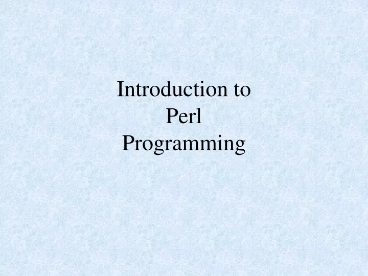 introduction to perl programming