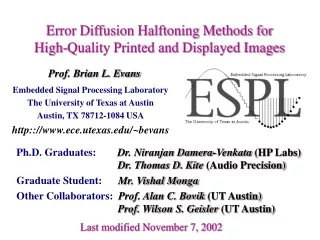 Error Diffusion Halftoning Methods for High-Quality Printed and Displayed Images