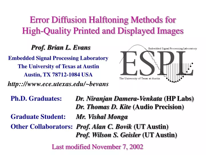 error diffusion halftoning methods for high quality printed and displayed images