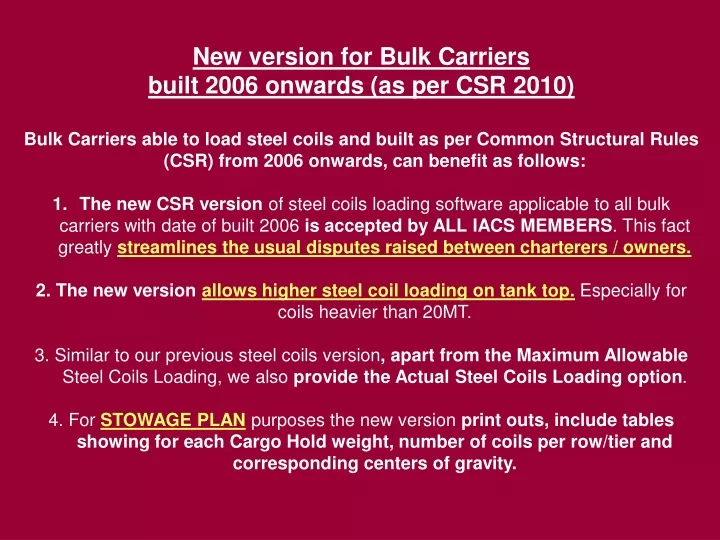 new version for bulk carriers built 2006 onwards