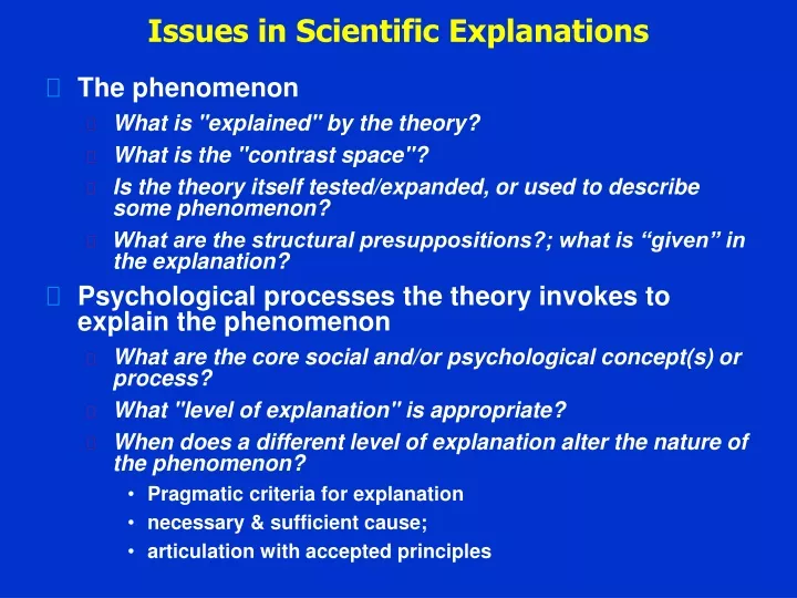 issues in scientific explanations