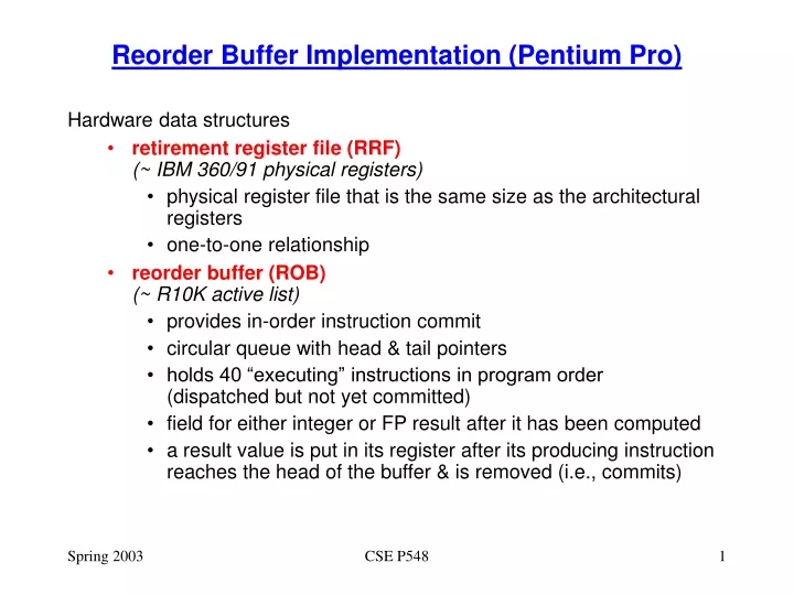 reorder buffer implementation pentium pro