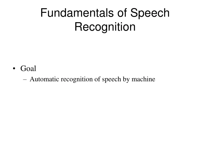 fundamentals of speech recognition