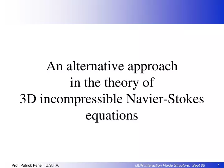 an alternative approach in the theory of 3d incompressible navier stokes equations