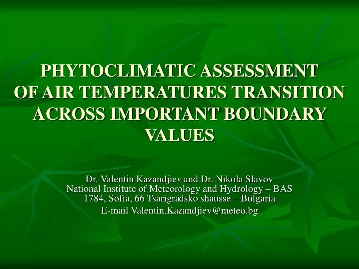 phytoclimatic assessment of air temperatures transition across important boundary values