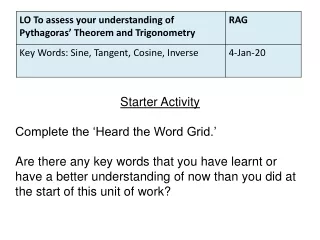 Starter Activity Complete the ‘Heard the Word Grid.’