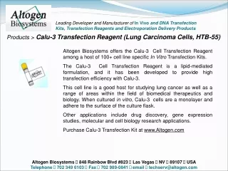 Products &gt; Calu-3 Transfection Reagent (Lung Carcinoma Cells, HTB-55)