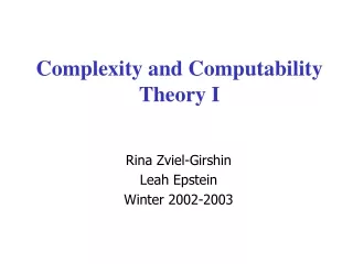 Complexity and Computability Theory I