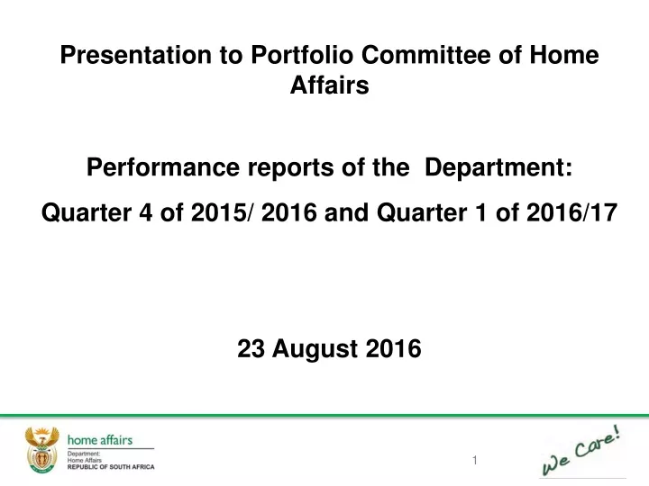presentation to portfolio committee of home