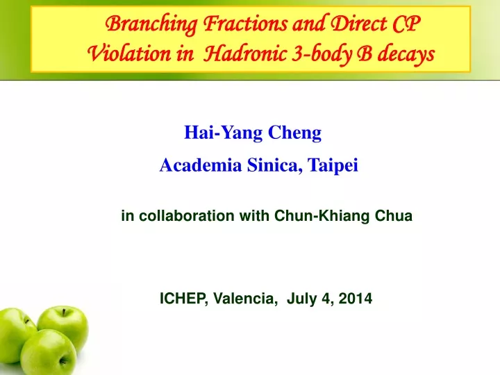 branching fractions and direct cp violation