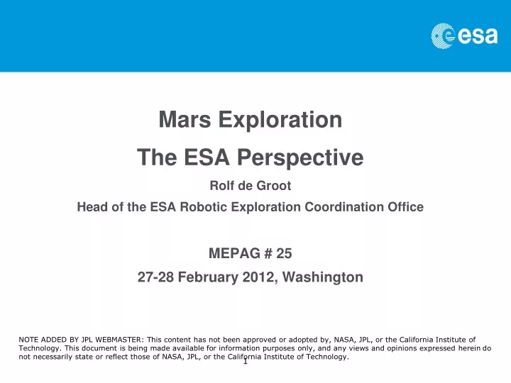 mars exploration the esa perspective rolf
