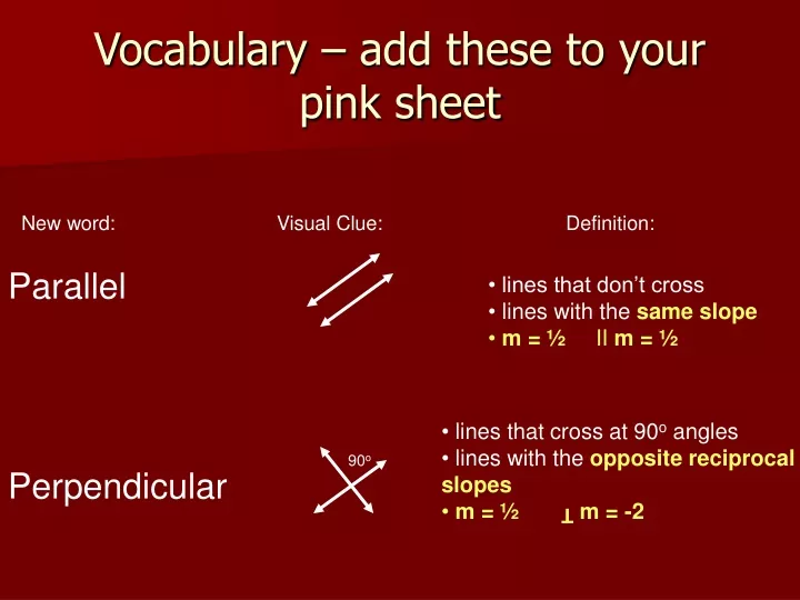 vocabulary add these to your pink sheet
