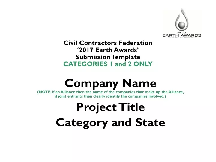 civil contractors federation 2017 earth awards submission template categories 1 and 2 only