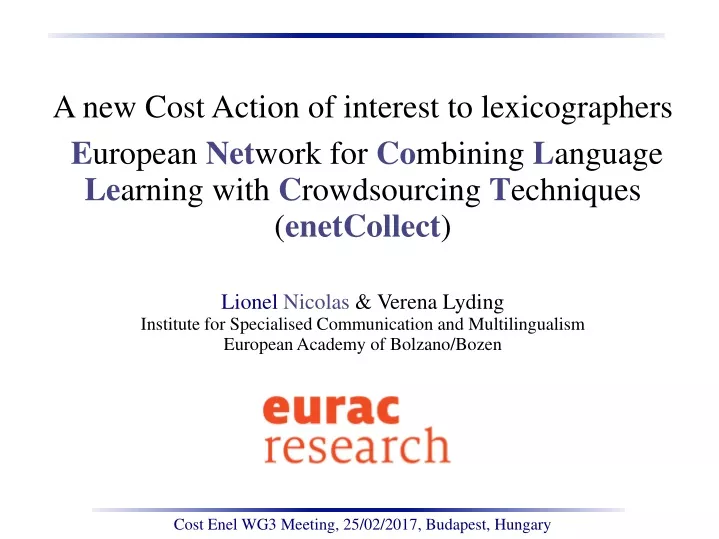 a new cost action of interest to lexicographers