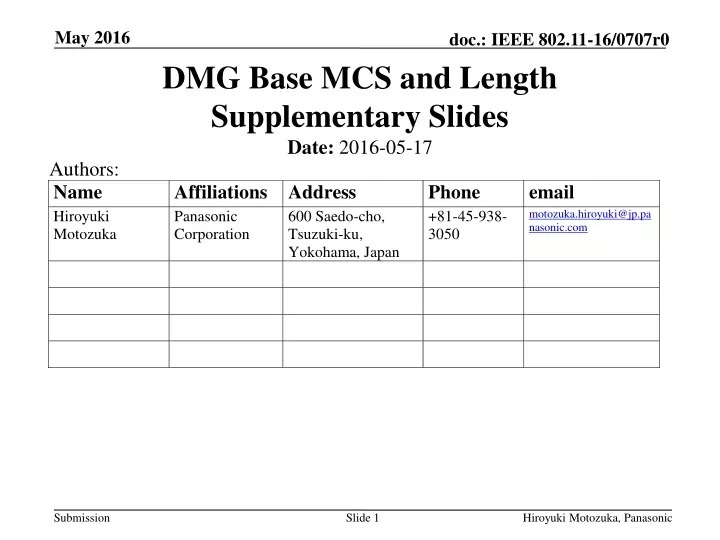 dmg base mcs and length supplementary slides