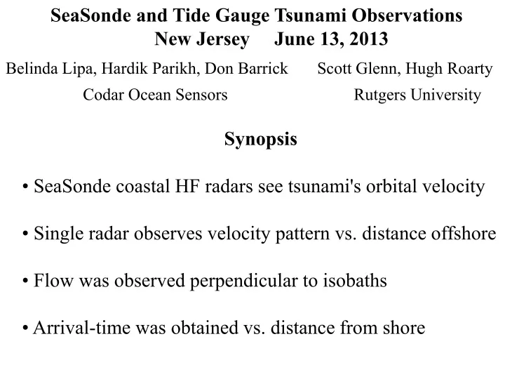 seasonde and tide gauge tsunami observations