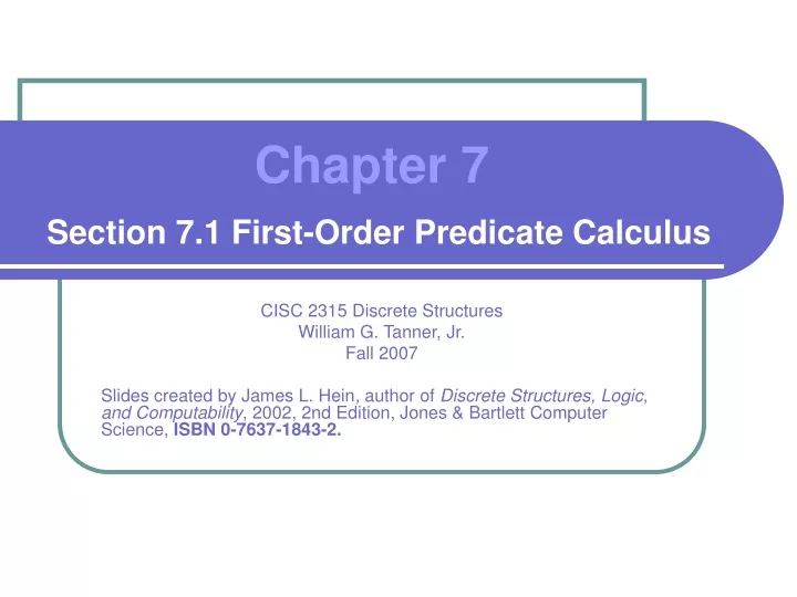 chapter 7 section 7 1 first order predicate calculus