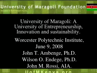 University of Maragoli:  A University of Entrepreneurship, Innovation and sustainability.