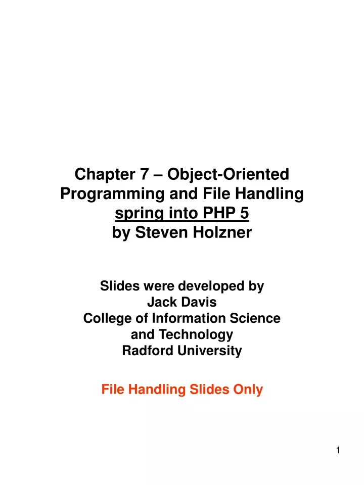chapter 7 object oriented programming and file handling spring into php 5 by steven holzner
