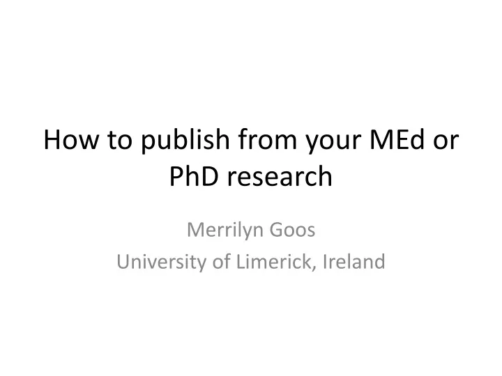 how to publish from your med or phd research