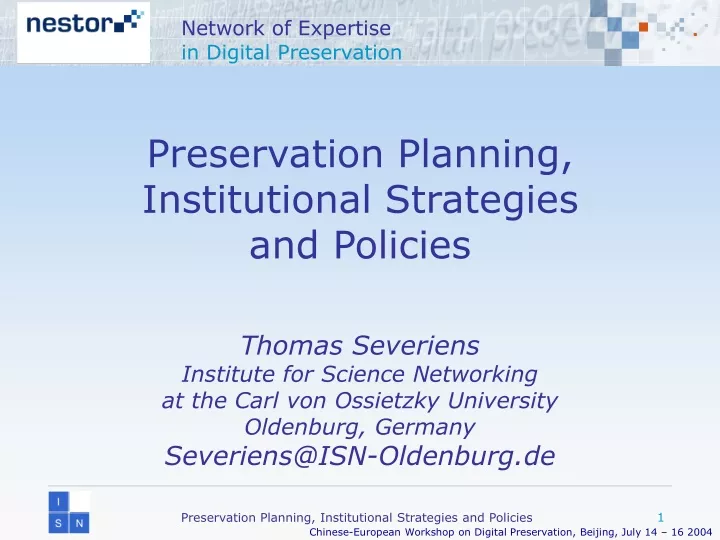 preservation planning institutional strategies and policies
