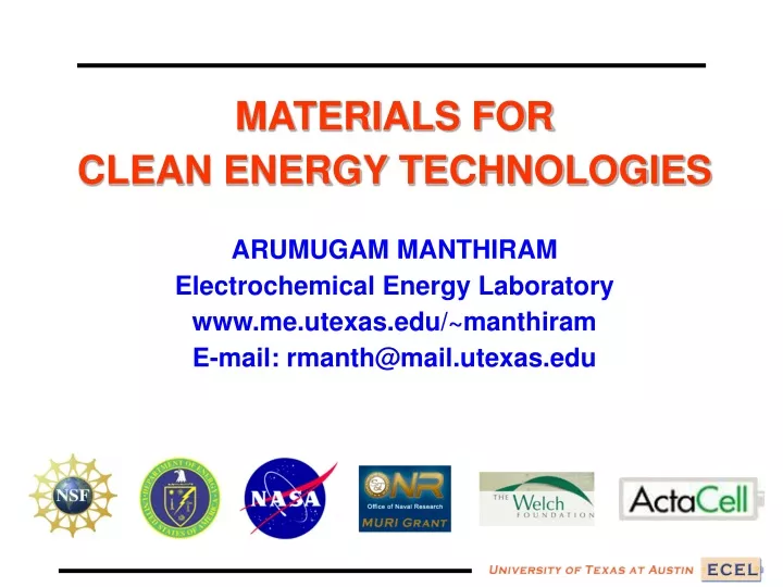 materials for clean energy technologies arumugam