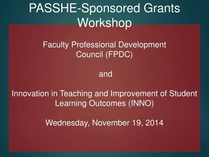 passhe sponsored grants workshop faculty