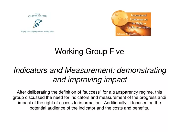 working group five indicators and measurement